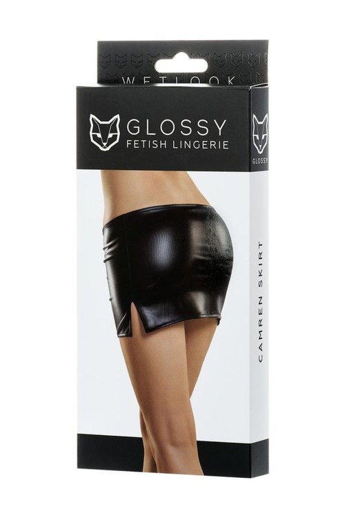 Glossy Shiny Wetlook skirt CAMREN - black czarny L