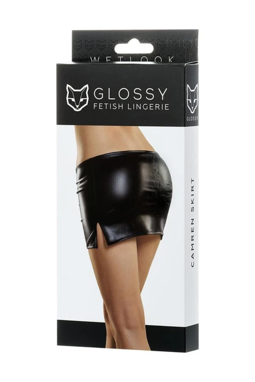 Glossy Shiny Wetlook skirt CAMREN - black czarny S