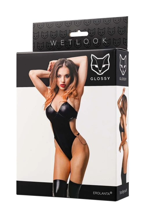Glossy Reina,bodysuit,wetlook,black,S