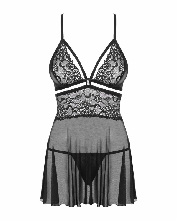 838-BAB-1 babydoll i stringi czarna czarny XXL
