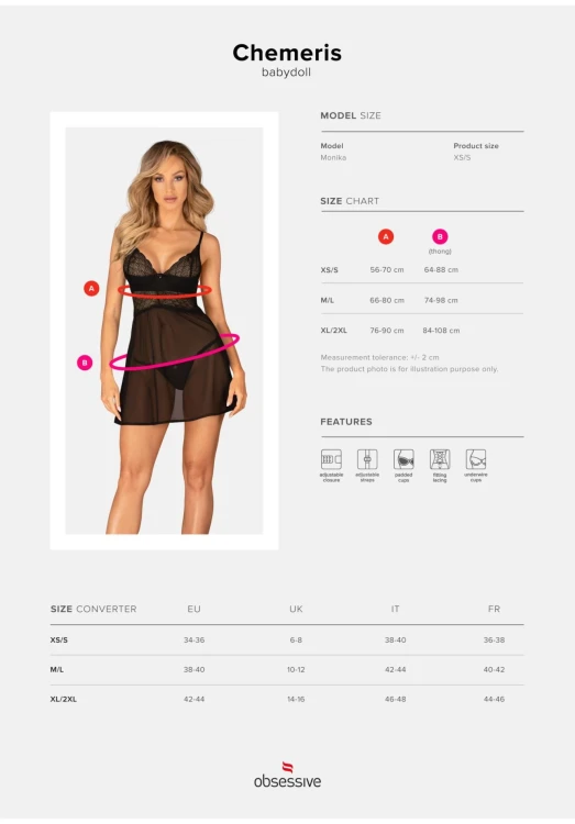 Chemeris babydoll i stringi jak na zdjęciu XS/S