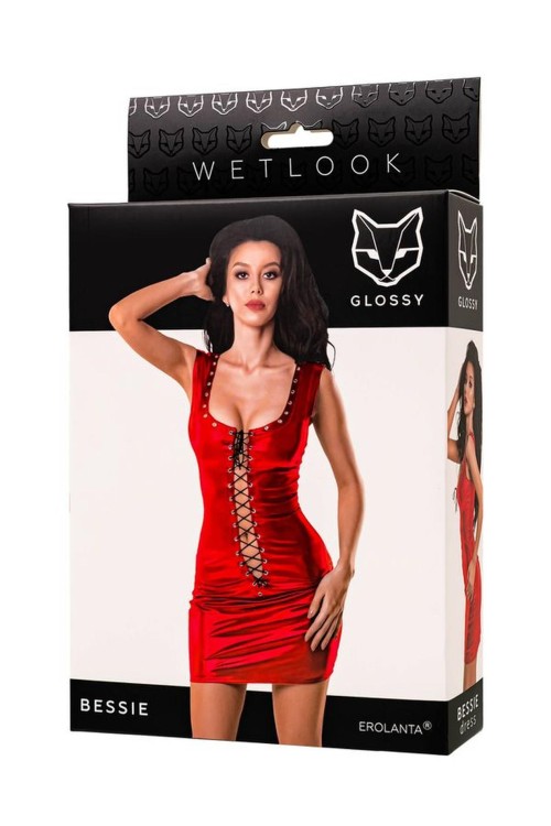 Glossy Bessie dress - red czerwony XL