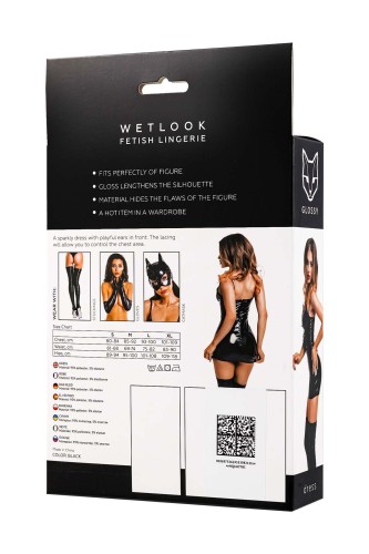 Glossy Mirabell,dress,wetlook,black,L